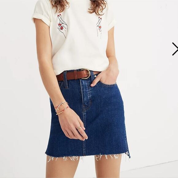 Madewell Blue Denim Mini Skirt Raw Hem Stretch Casual Everyday Outfit Size 26 - Picture 12 of 12